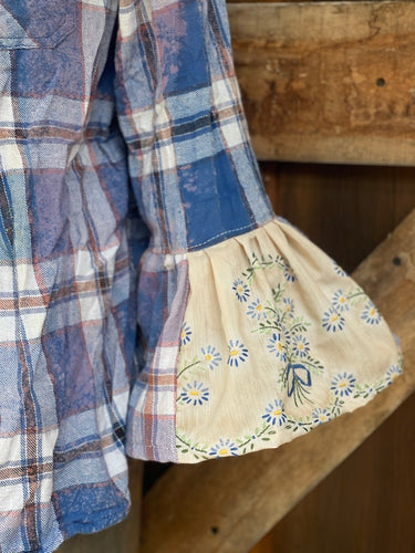 Flared Sleeve Flannel-CORNFLOWER Size Medium